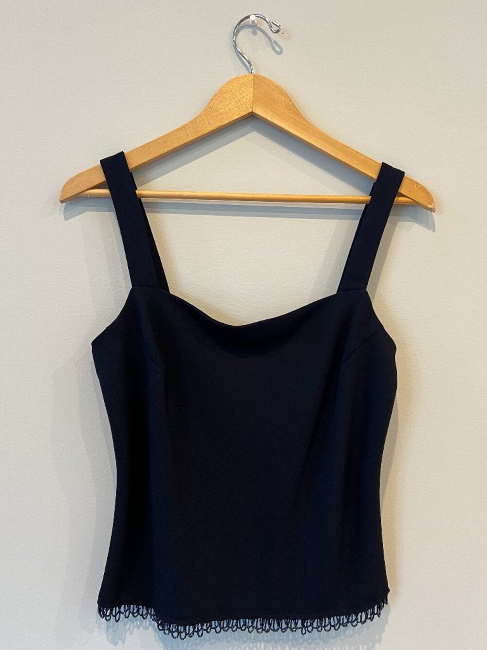Vintage Scott McClintock Navy Beaded Hem Sleeveless Top – Square Neck – Size 10